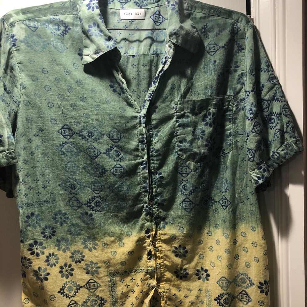 RAGA MAN Yellow and Green Button Down Shirt
